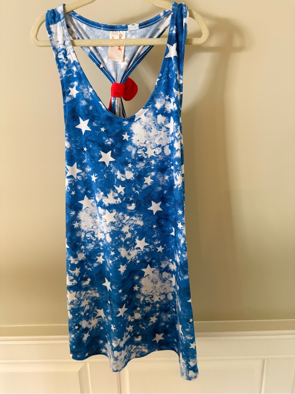 Cat & Jack Blue and White Star Print Tank Dress with Red Accent